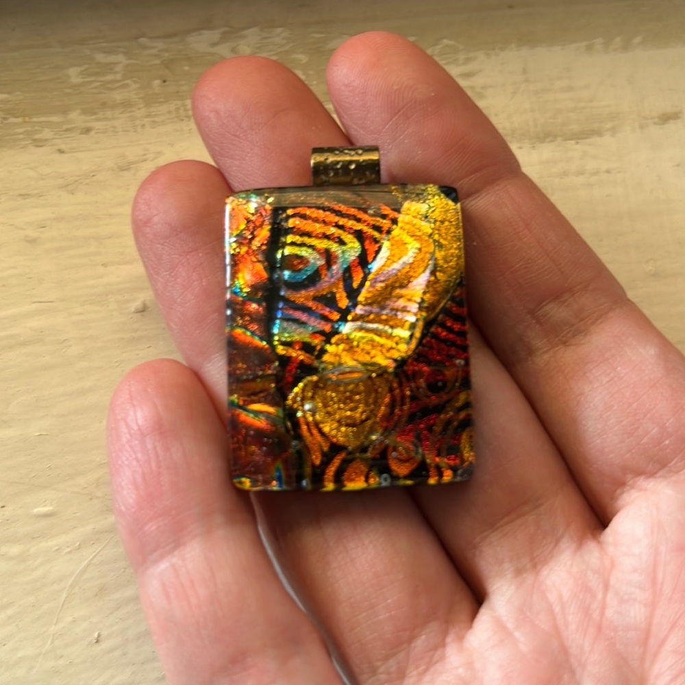 Gold and Orange Dichroic Art Glass Pendant